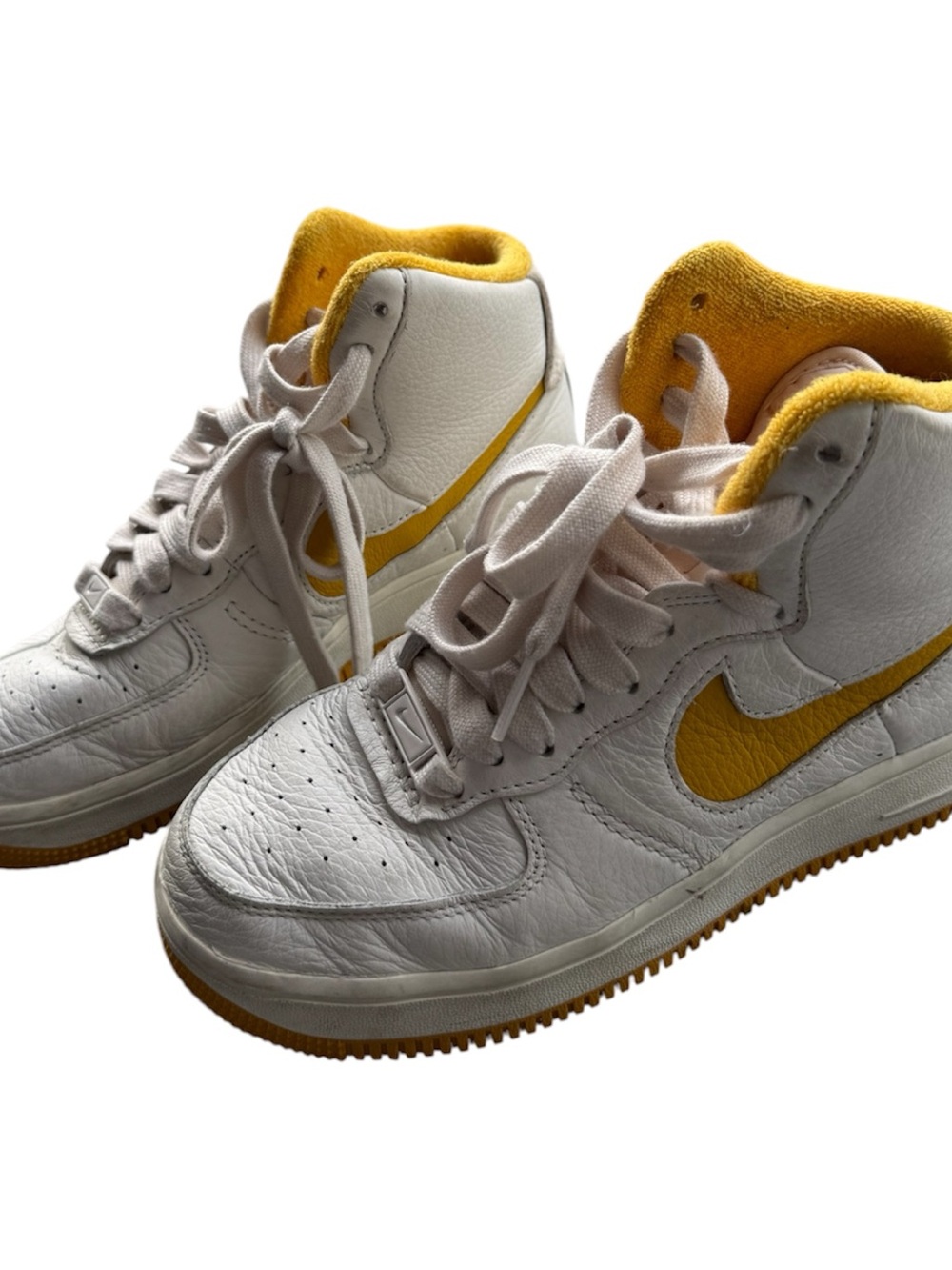 Nike White and Yellow Mid-Top Sneakers